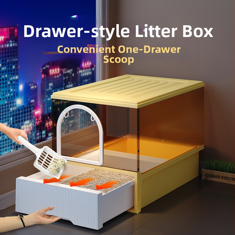 Miska na mačaciu toaletu, plne uzavretá, odolná voči zápachu, typ so zásuvkou, nadrozmerná, protišpikujúca mačacia toaleta, proti piesku, detská mačacia toaleta, miska na mačaciu toaletu