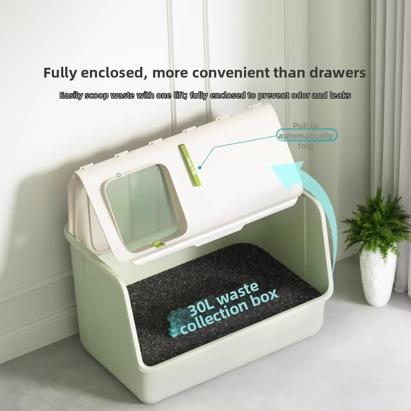 Shouai Extra veľká plne uzavretá mačacia toaleta, mačacia toaleta s protizápalovým systémom pre mačky, otvorená misa na mačaciu toaletu