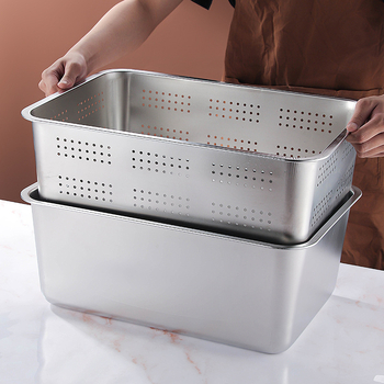 Τετράγωνος δίσκος από ανοξείδωτο ατσάλι με επίπεδο πάτο, επαγγελματικός ορθογώνιος δίσκος εμβάθυνσης, τετράγωνη λεκάνη αποστράγγισης, λεκάνη τηγανητών λαχανικών