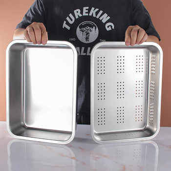 Τετράγωνος δίσκος από ανοξείδωτο ατσάλι με επίπεδο πάτο, επαγγελματικός ορθογώνιος δίσκος εμβάθυνσης, τετράγωνη λεκάνη αποστράγγισης, λεκάνη τηγανητών λαχανικών