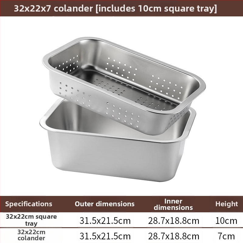 Tavă pătrată cu fund plat din oțel inoxidabil, tavă dreptunghiulară comercială, adâncire, perforare, bazin pătrat, bazin de scurgere, costum, bazin pentru legume prăjite