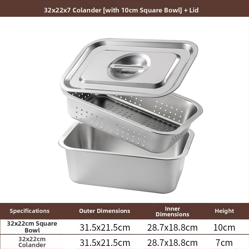 Tavă pătrată cu fund plat din oțel inoxidabil, tavă dreptunghiulară comercială, adâncire, perforare, bazin pătrat, bazin de scurgere, costum, bazin pentru legume prăjite