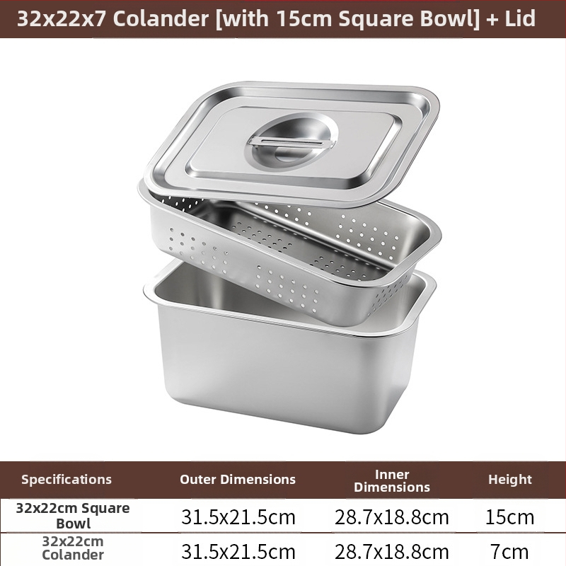 Tavă pătrată cu fund plat din oțel inoxidabil, tavă dreptunghiulară comercială, adâncire, perforare, bazin pătrat, bazin de scurgere, costum, bazin pentru legume prăjite