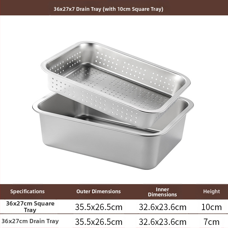 Tavă pătrată cu fund plat din oțel inoxidabil, tavă dreptunghiulară comercială, adâncire, perforare, bazin pătrat, bazin de scurgere, costum, bazin pentru legume prăjite