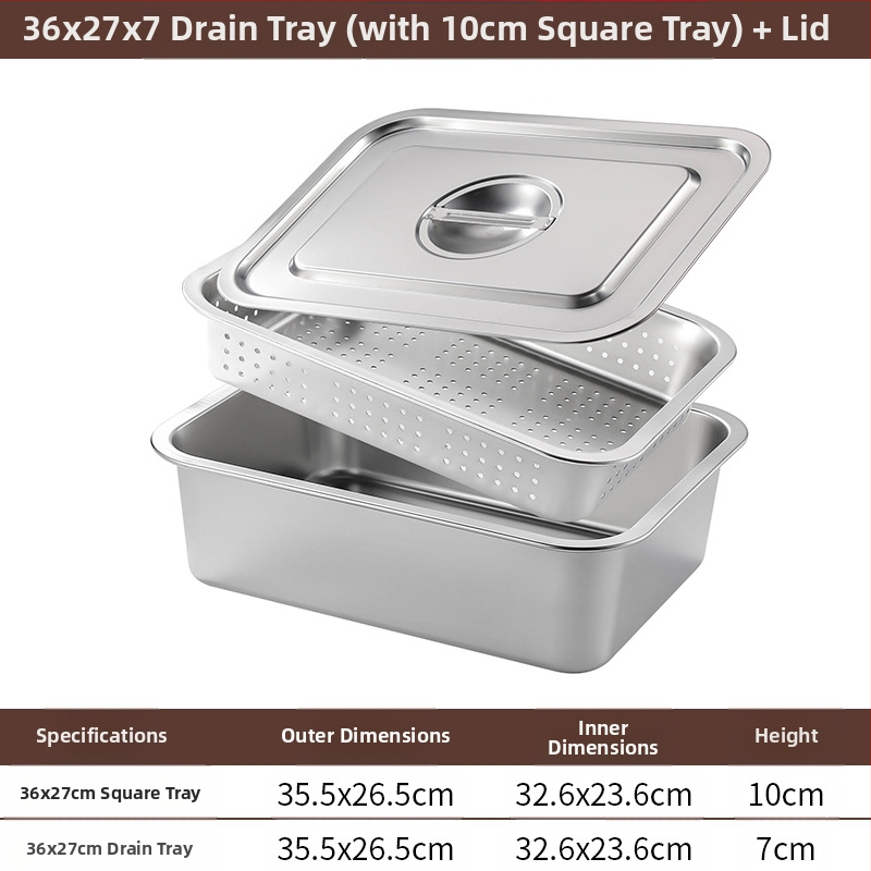 Tavă pătrată cu fund plat din oțel inoxidabil, tavă dreptunghiulară comercială, adâncire, perforare, bazin pătrat, bazin de scurgere, costum, bazin pentru legume prăjite