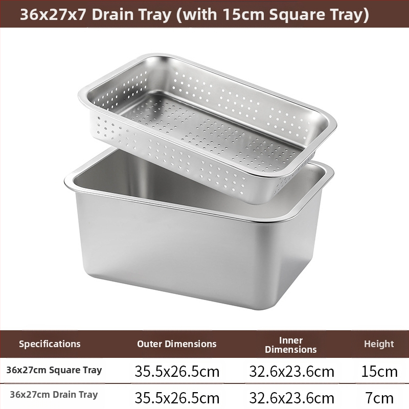 Tavă pătrată cu fund plat din oțel inoxidabil, tavă dreptunghiulară comercială, adâncire, perforare, bazin pătrat, bazin de scurgere, costum, bazin pentru legume prăjite