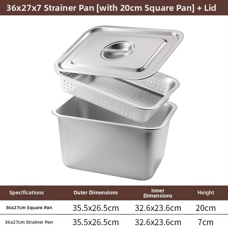 Tavă pătrată cu fund plat din oțel inoxidabil, tavă dreptunghiulară comercială, adâncire, perforare, bazin pătrat, bazin de scurgere, costum, bazin pentru legume prăjite