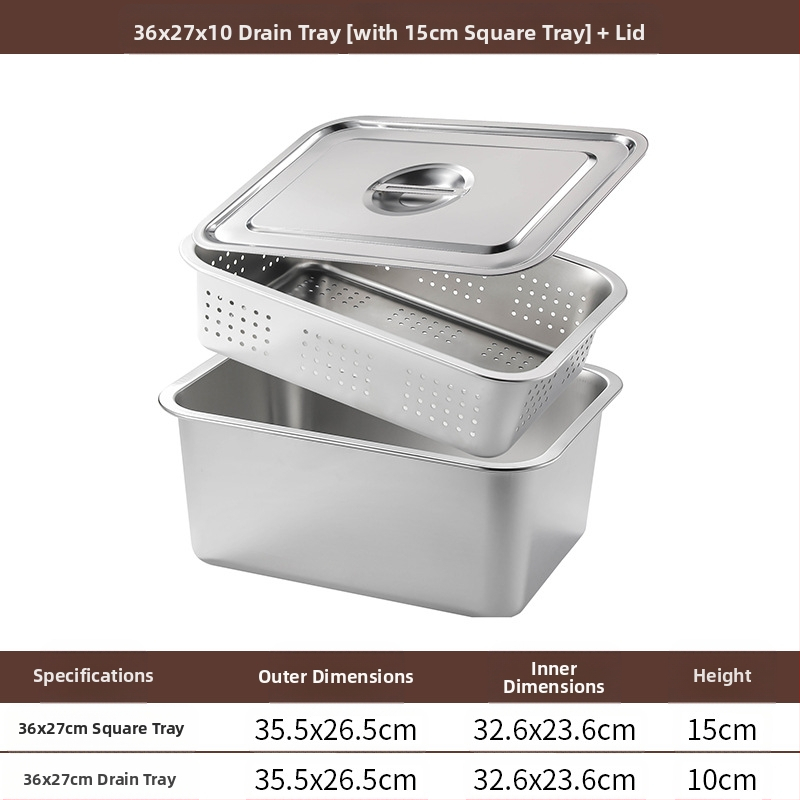 Tavă pătrată cu fund plat din oțel inoxidabil, tavă dreptunghiulară comercială, adâncire, perforare, bazin pătrat, bazin de scurgere, costum, bazin pentru legume prăjite