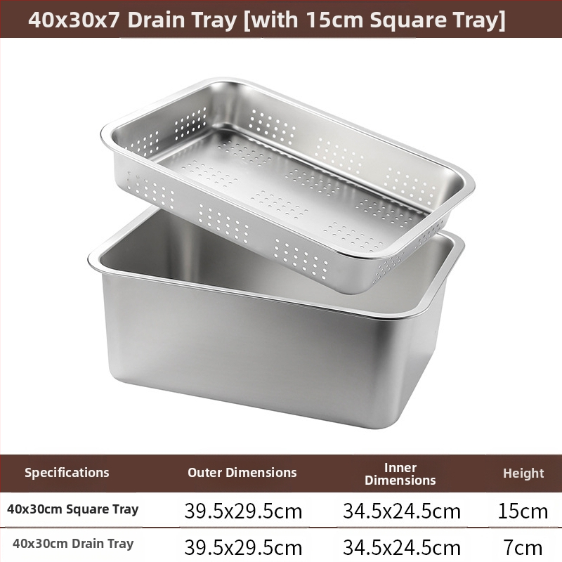 Tavă pătrată cu fund plat din oțel inoxidabil, tavă dreptunghiulară comercială, adâncire, perforare, bazin pătrat, bazin de scurgere, costum, bazin pentru legume prăjite