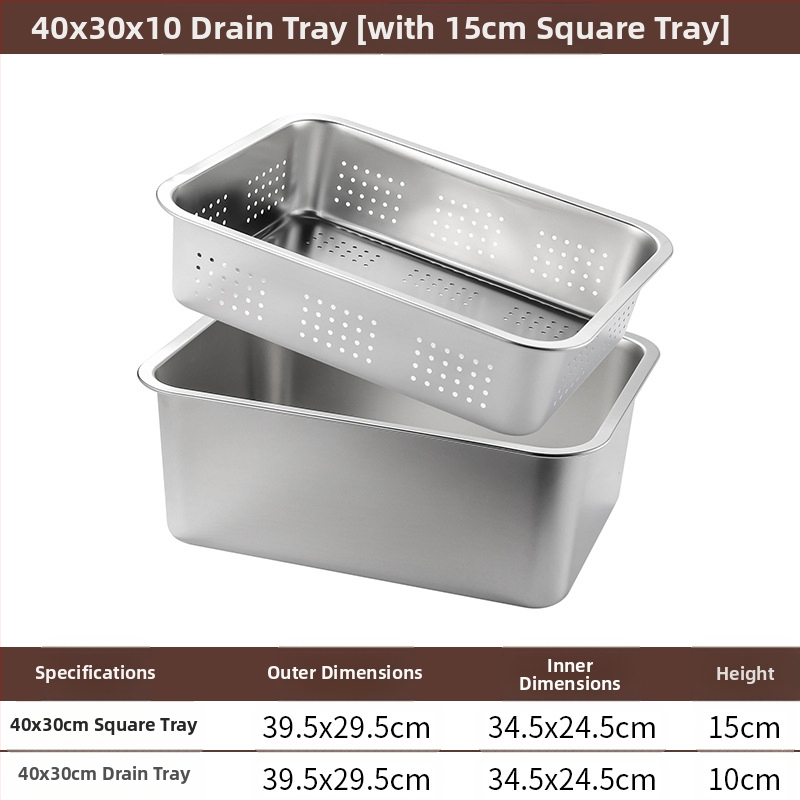 Tavă pătrată cu fund plat din oțel inoxidabil, tavă dreptunghiulară comercială, adâncire, perforare, bazin pătrat, bazin de scurgere, costum, bazin pentru legume prăjite