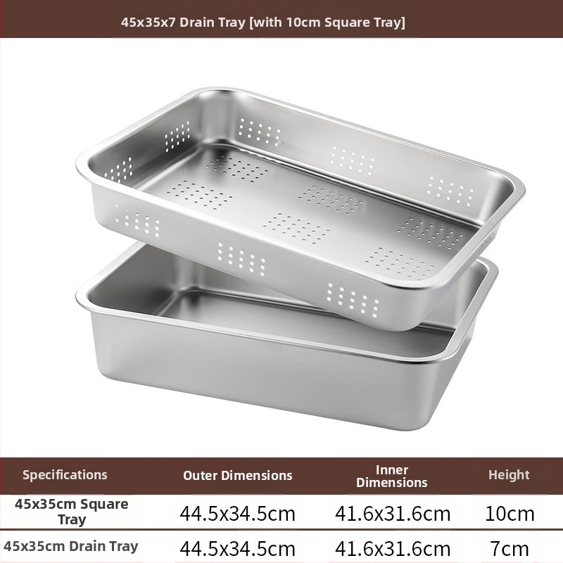 Tavă pătrată cu fund plat din oțel inoxidabil, tavă dreptunghiulară comercială, adâncire, perforare, bazin pătrat, bazin de scurgere, costum, bazin pentru legume prăjite
