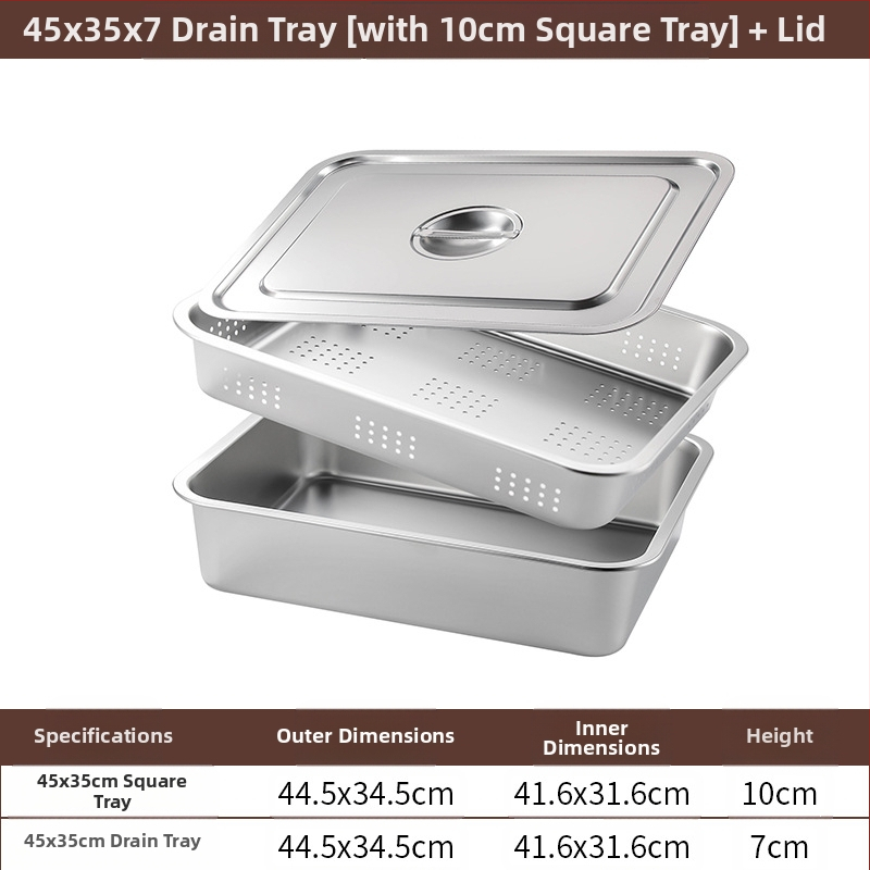 Tavă pătrată cu fund plat din oțel inoxidabil, tavă dreptunghiulară comercială, adâncire, perforare, bazin pătrat, bazin de scurgere, costum, bazin pentru legume prăjite
