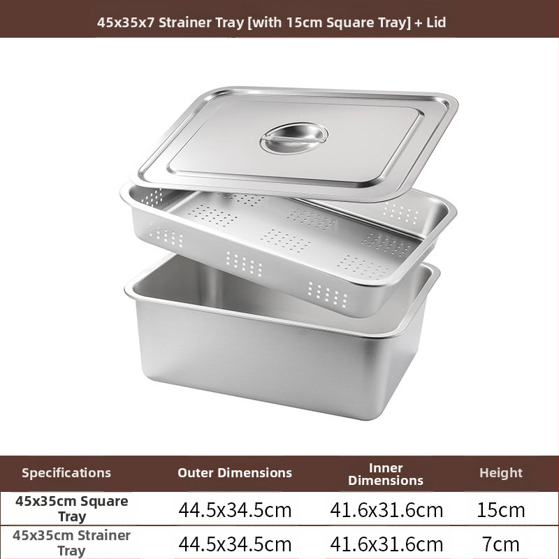 Tavă pătrată cu fund plat din oțel inoxidabil, tavă dreptunghiulară comercială, adâncire, perforare, bazin pătrat, bazin de scurgere, costum, bazin pentru legume prăjite