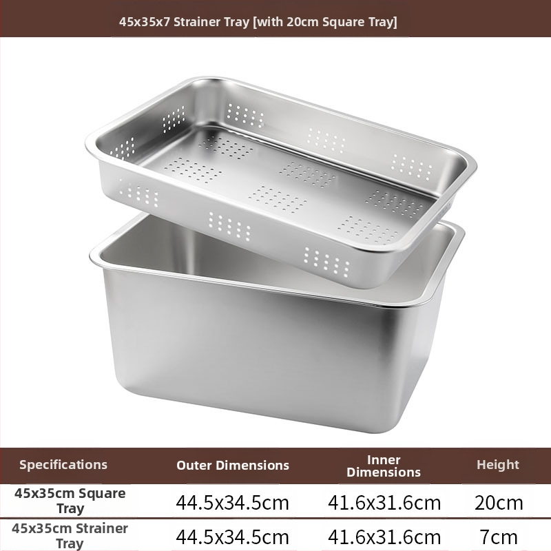 Tavă pătrată cu fund plat din oțel inoxidabil, tavă dreptunghiulară comercială, adâncire, perforare, bazin pătrat, bazin de scurgere, costum, bazin pentru legume prăjite