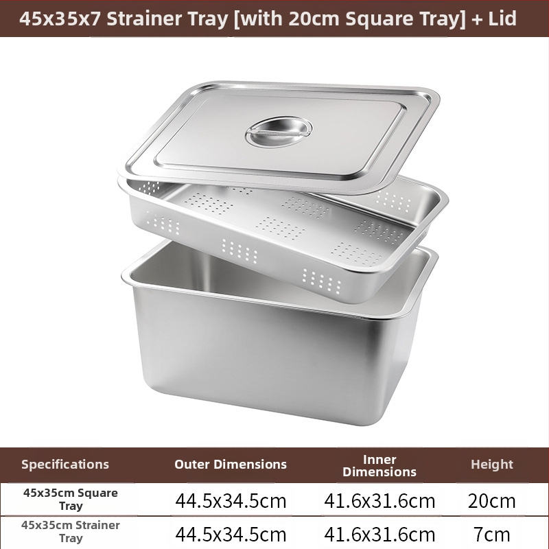Tavă pătrată cu fund plat din oțel inoxidabil, tavă dreptunghiulară comercială, adâncire, perforare, bazin pătrat, bazin de scurgere, costum, bazin pentru legume prăjite