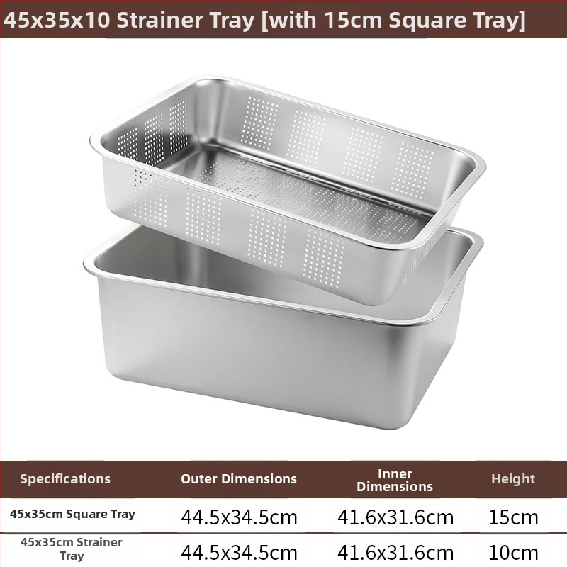Tavă pătrată cu fund plat din oțel inoxidabil, tavă dreptunghiulară comercială, adâncire, perforare, bazin pătrat, bazin de scurgere, costum, bazin pentru legume prăjite