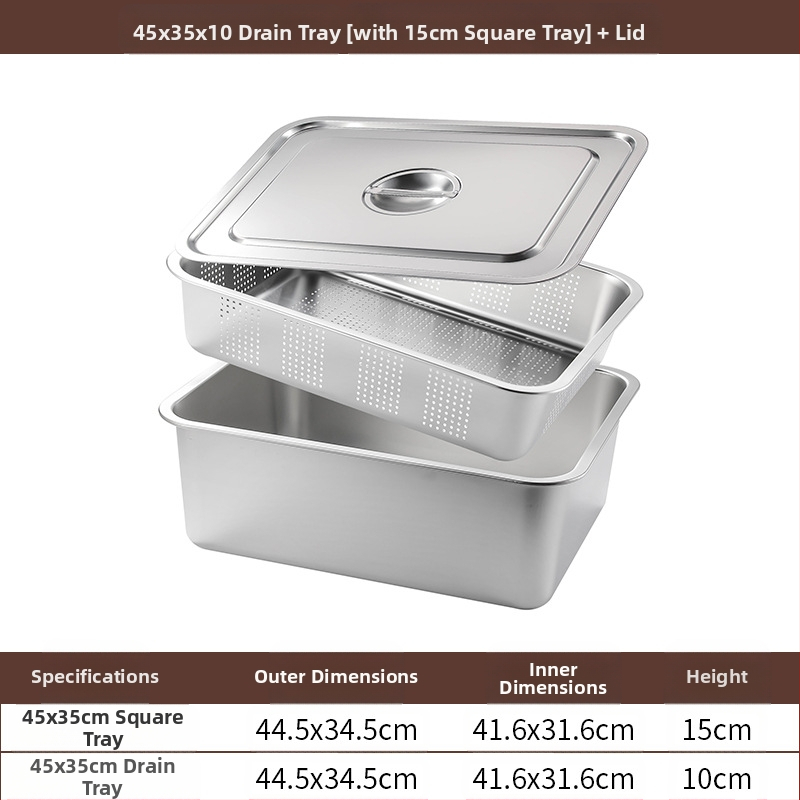 Tavă pătrată cu fund plat din oțel inoxidabil, tavă dreptunghiulară comercială, adâncire, perforare, bazin pătrat, bazin de scurgere, costum, bazin pentru legume prăjite