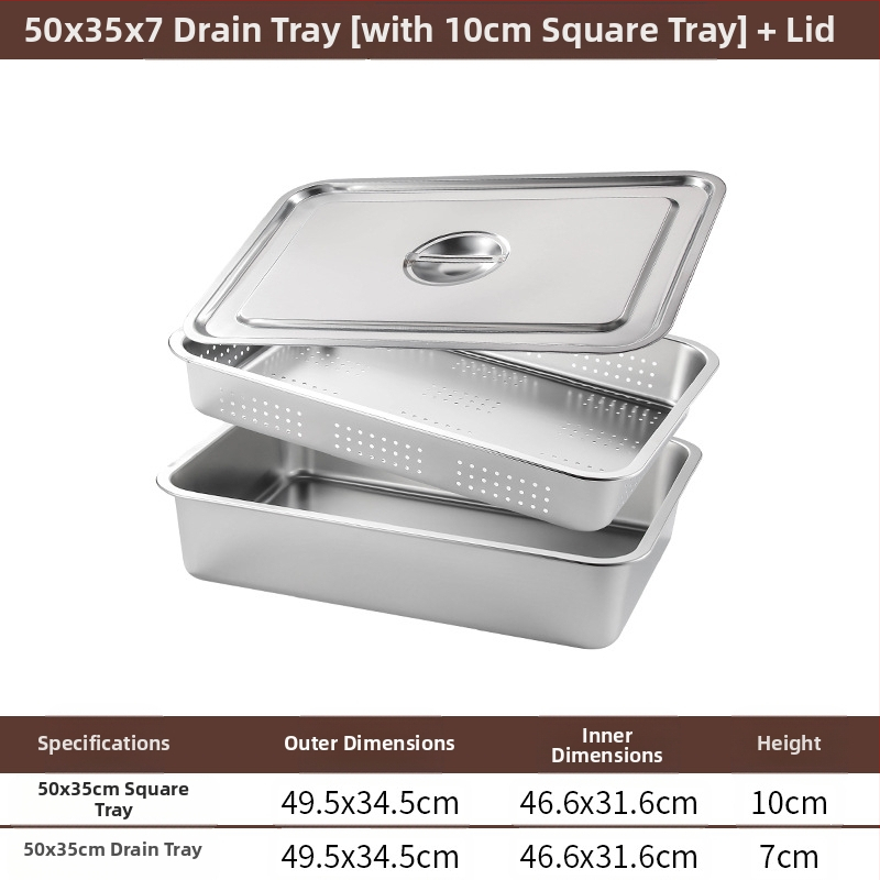 Tavă pătrată cu fund plat din oțel inoxidabil, tavă dreptunghiulară comercială, adâncire, perforare, bazin pătrat, bazin de scurgere, costum, bazin pentru legume prăjite