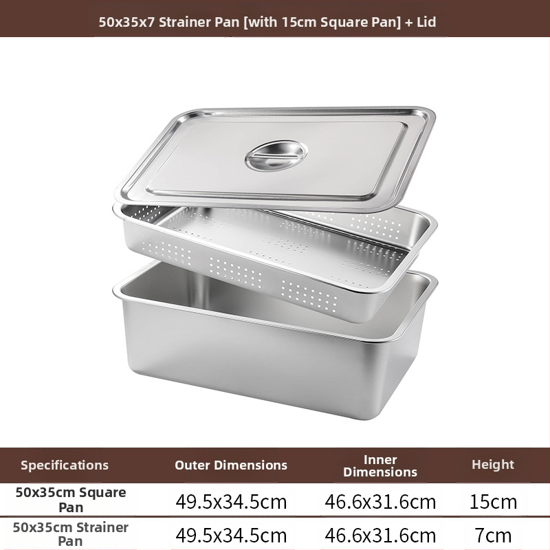 Tavă pătrată cu fund plat din oțel inoxidabil, tavă dreptunghiulară comercială, adâncire, perforare, bazin pătrat, bazin de scurgere, costum, bazin pentru legume prăjite