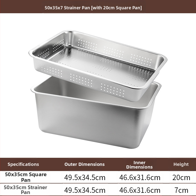 Tavă pătrată cu fund plat din oțel inoxidabil, tavă dreptunghiulară comercială, adâncire, perforare, bazin pătrat, bazin de scurgere, costum, bazin pentru legume prăjite