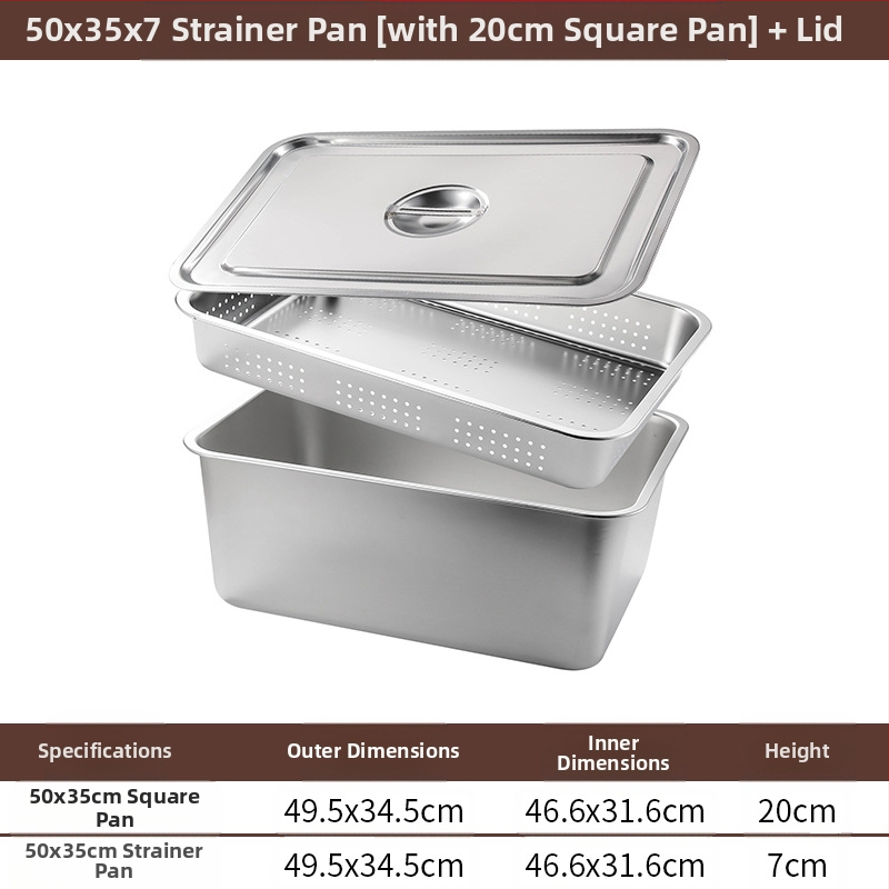 Tavă pătrată cu fund plat din oțel inoxidabil, tavă dreptunghiulară comercială, adâncire, perforare, bazin pătrat, bazin de scurgere, costum, bazin pentru legume prăjite
