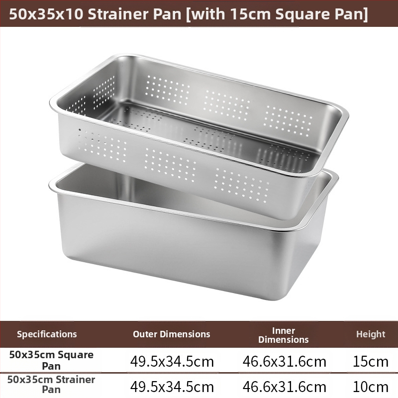 Tavă pătrată cu fund plat din oțel inoxidabil, tavă dreptunghiulară comercială, adâncire, perforare, bazin pătrat, bazin de scurgere, costum, bazin pentru legume prăjite