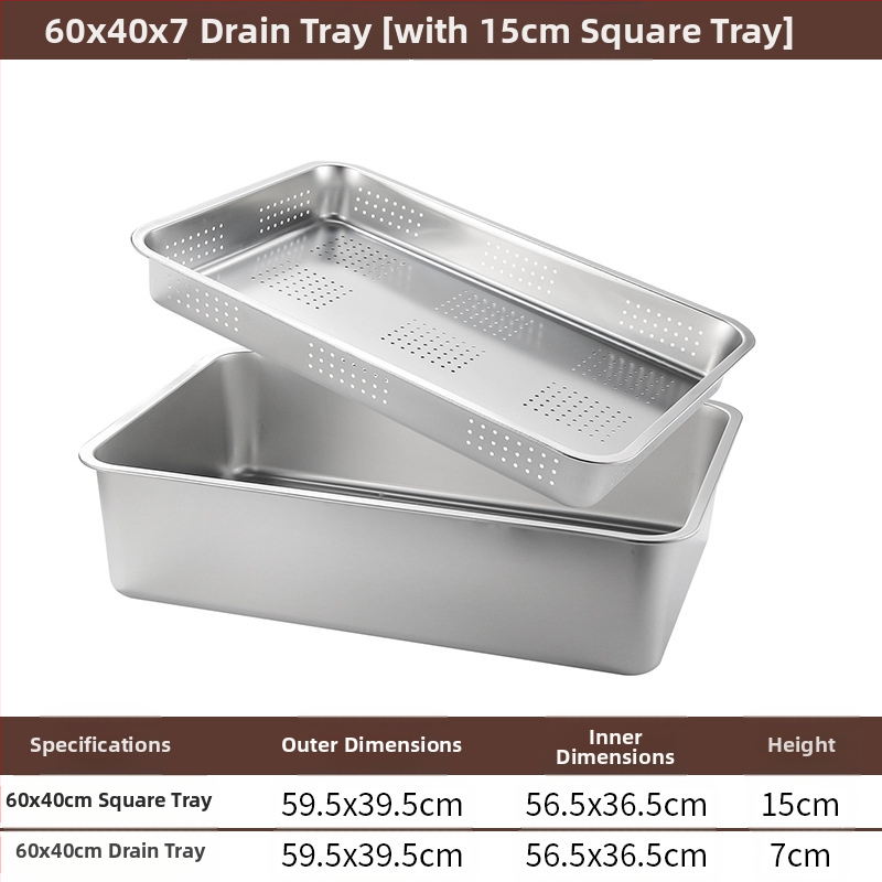 Tavă pătrată cu fund plat din oțel inoxidabil, tavă dreptunghiulară comercială, adâncire, perforare, bazin pătrat, bazin de scurgere, costum, bazin pentru legume prăjite