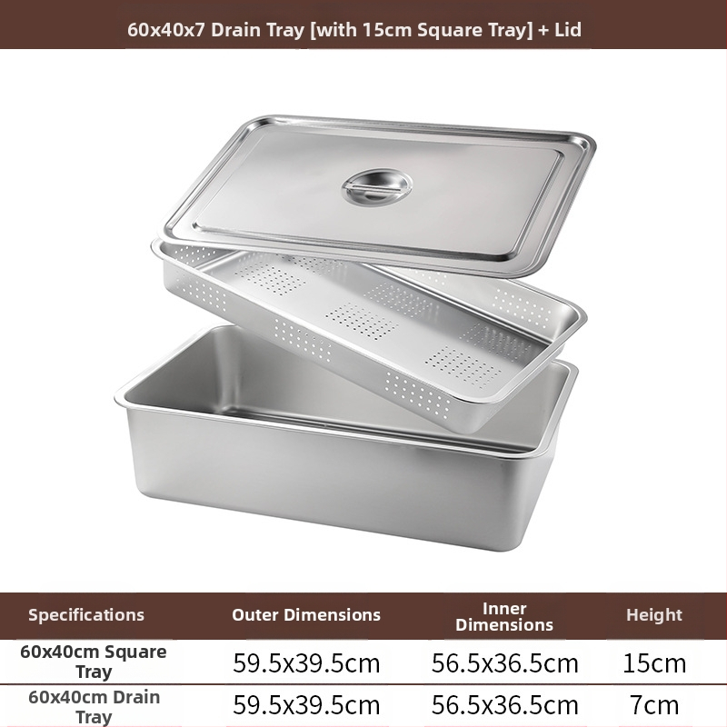 Tavă pătrată cu fund plat din oțel inoxidabil, tavă dreptunghiulară comercială, adâncire, perforare, bazin pătrat, bazin de scurgere, costum, bazin pentru legume prăjite
