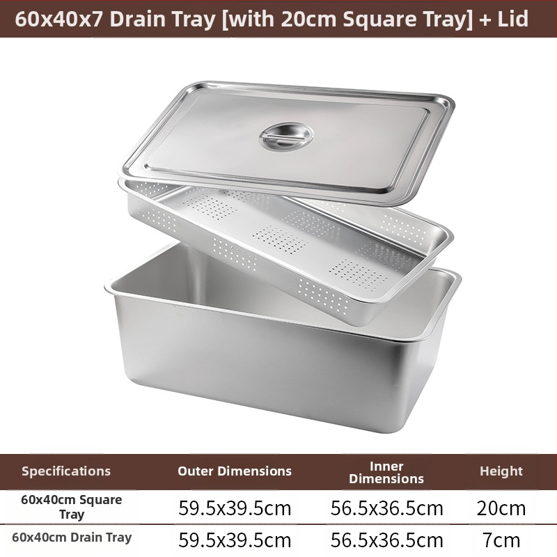 Tavă pătrată cu fund plat din oțel inoxidabil, tavă dreptunghiulară comercială, adâncire, perforare, bazin pătrat, bazin de scurgere, costum, bazin pentru legume prăjite