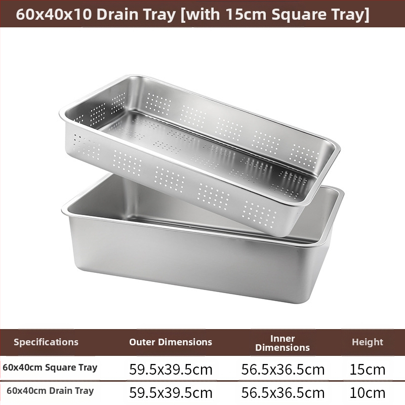 Tavă pătrată cu fund plat din oțel inoxidabil, tavă dreptunghiulară comercială, adâncire, perforare, bazin pătrat, bazin de scurgere, costum, bazin pentru legume prăjite