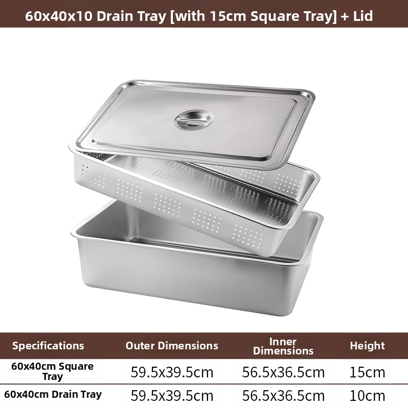 Tavă pătrată cu fund plat din oțel inoxidabil, tavă dreptunghiulară comercială, adâncire, perforare, bazin pătrat, bazin de scurgere, costum, bazin pentru legume prăjite