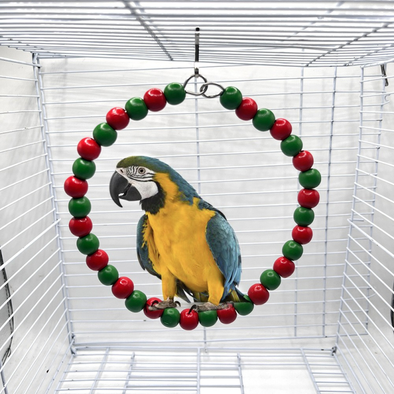 Коледна тема „Папагал“ с играчка за птици с цветна люлка, пръстен за птици, висулка с украшение за птица в клетка за птици