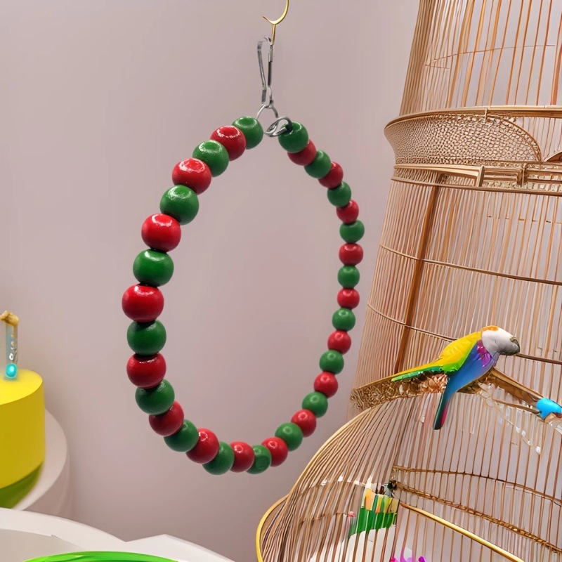 Коледна тема „Папагал“ с играчка за птици с цветна люлка, пръстен за птици, висулка с украшение за птица в клетка за птици