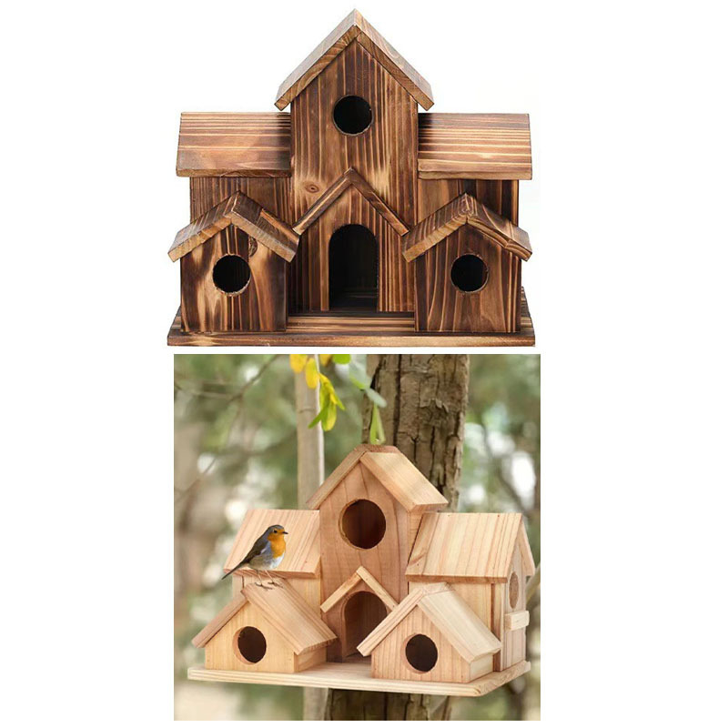 Дървена къщичка за птици за открито, висяща, малка, за колибри, за двор, градина, декоративна хранилка за птици