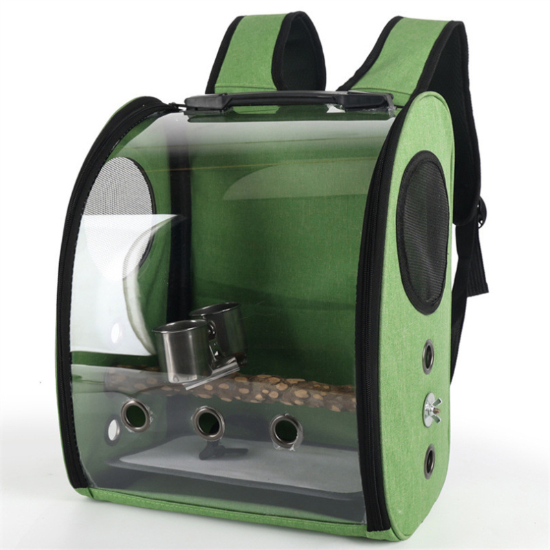 Parrot Out Bag Pet Bird Seljakott Väike lemmikloomade õues kandekott Panoraamne läbipaistev jaamapulk topelt toidutopsiga hulgimüük