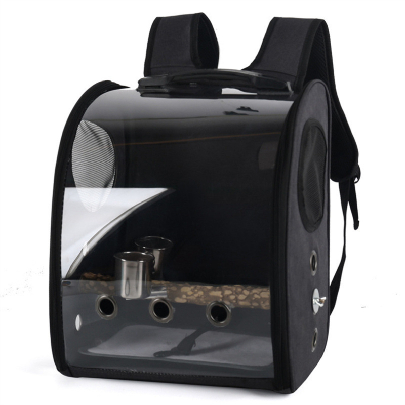 Parrot Out Bag Pet Bird Seljakott Väike lemmikloomade õues kandekott Panoraamne läbipaistev jaamapulk topelt toidutopsiga hulgimüük