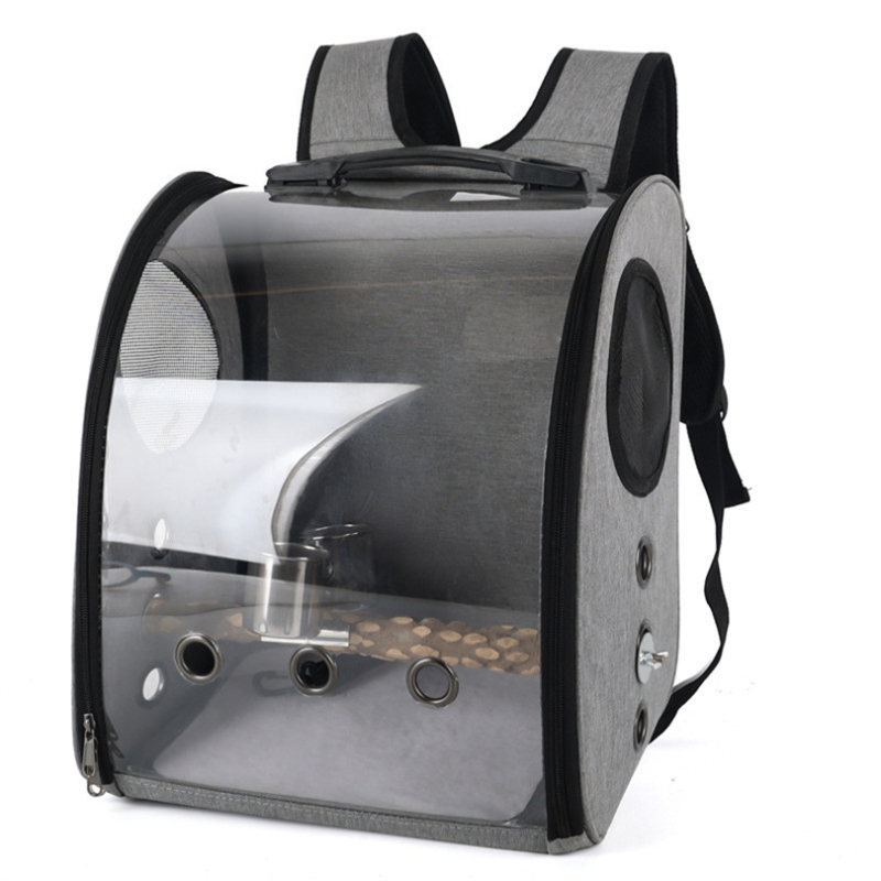 Parrot Out Bag Pet Bird Seljakott Väike lemmikloomade õues kandekott Panoraamne läbipaistev jaamapulk topelt toidutopsiga hulgimüük