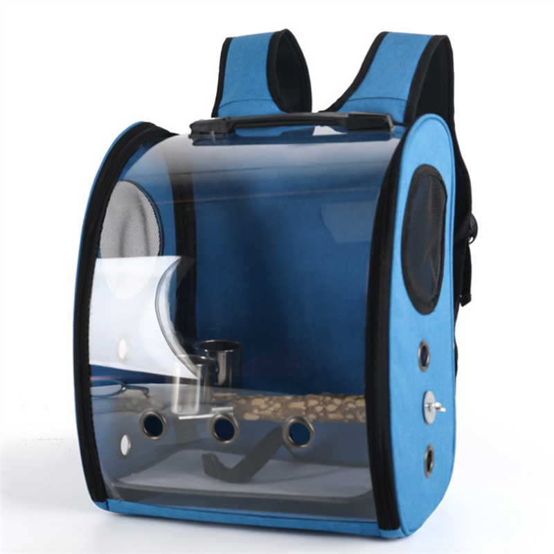 Parrot Out Bag Pet Bird Seljakott Väike lemmikloomade õues kandekott Panoraamne läbipaistev jaamapulk topelt toidutopsiga hulgimüük