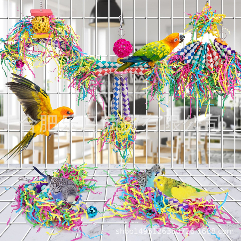 Комплект от 5 части играчка папагал, дъвчаща играчка, играчка за рисуване, комплект за пръсти, Zanthoxylum Bungeanum, дървена хартиена копринена плетена тръбичка