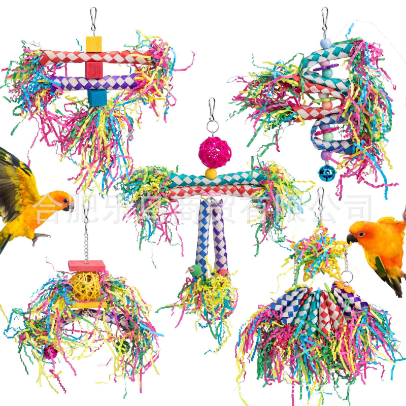 Комплект от 5 части играчка папагал, дъвчаща играчка, играчка за рисуване, комплект за пръсти, Zanthoxylum Bungeanum, дървена хартиена копринена плетена тръбичка