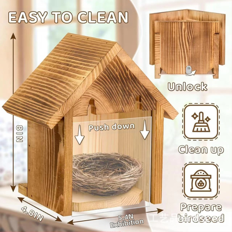 Medinis paukščio lizdas, mažas namelis, paukščių narvelis, papūgos pakabinama veisimosi dėžė, masyvi mediena, kūrybingas paukščių lesyklėlė, dekoratyvinis pakabukas