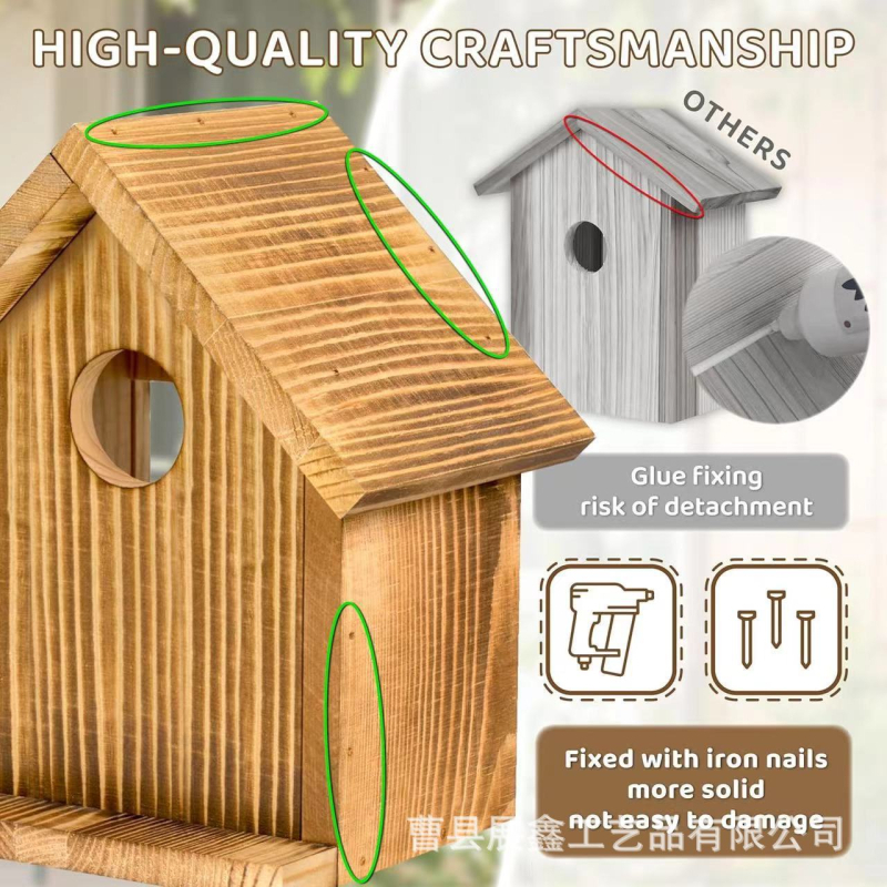 Medinis paukščio lizdas, mažas namelis, paukščių narvelis, papūgos pakabinama veisimosi dėžė, masyvi mediena, kūrybingas paukščių lesyklėlė, dekoratyvinis pakabukas