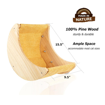 Medinis mėnulio formos hamakas katėms ant palangės, kačių guolis, prie sienos tvirtinamas kačių guolis, palangė, žaislas katėms laipioti, medinis kačių guolis patalpoms