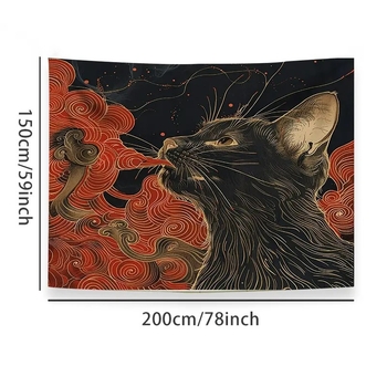 Japoniško stiliaus juodos katės rašto gobelenas suasmenintas kūrybingas gobelenas miegamasis svetainė namai sienos fonas dekoratyvinis gobelenas