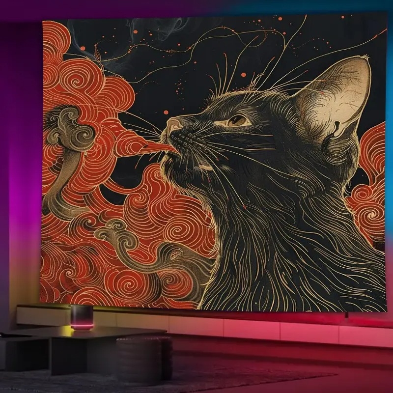 Japoniško stiliaus juodos katės rašto gobelenas suasmenintas kūrybingas gobelenas miegamasis svetainė namai sienos fonas dekoratyvinis gobelenas