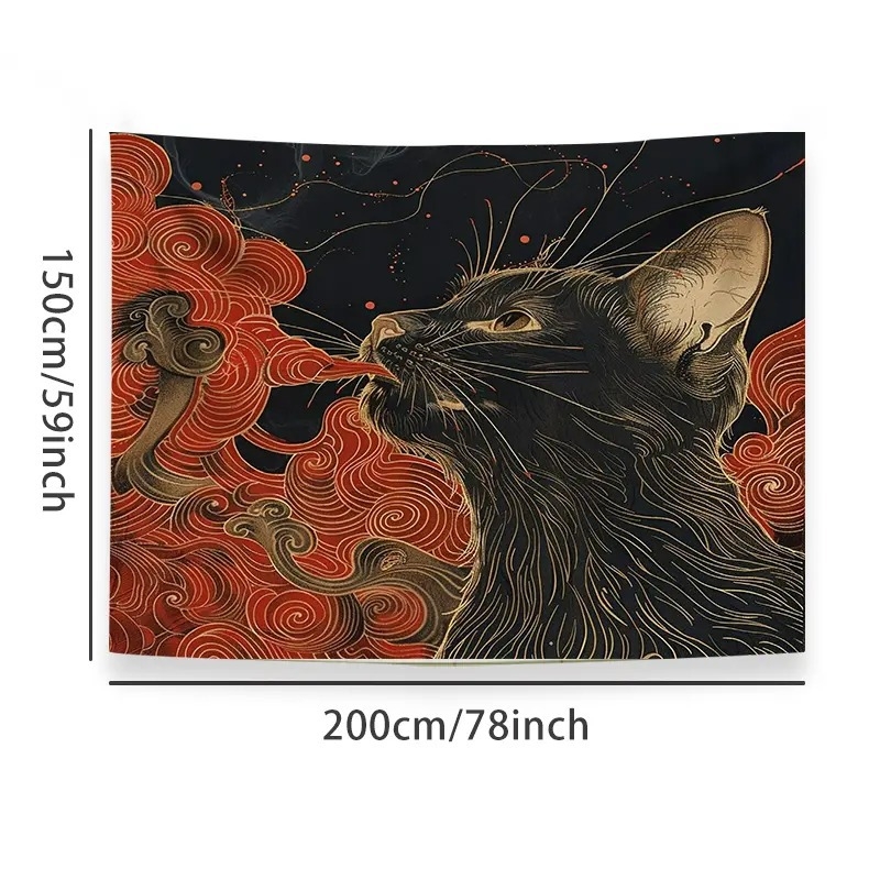 Japoniško stiliaus juodos katės rašto gobelenas suasmenintas kūrybingas gobelenas miegamasis svetainė namai sienos fonas dekoratyvinis gobelenas