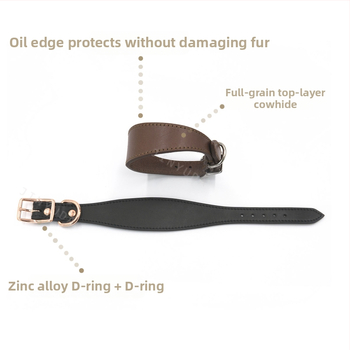 Pilno grūdo karvės odos praplatintas apsauginis plonas šunų odinis antkaklis augintinių antkaklis šunims nuo kurtų odos