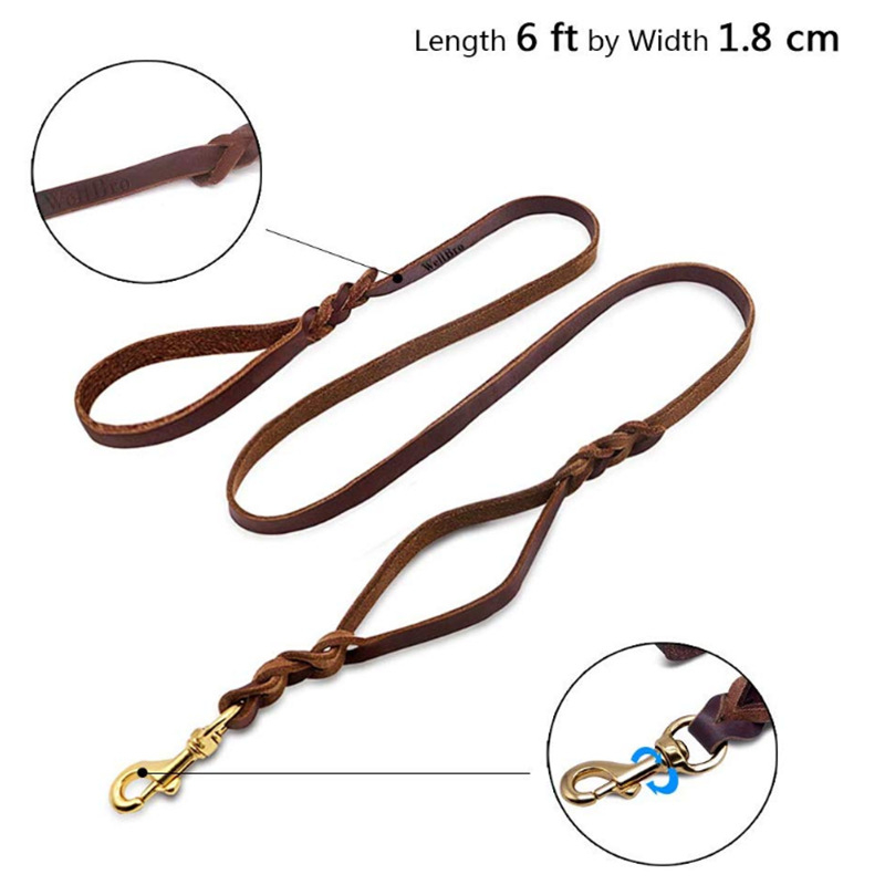Povodac za pse od prave kože, pleteni kožni povodac za pse s dvostrukom ručkom, povodac za pse od kravlje kože, povodac za kućne ljubimce