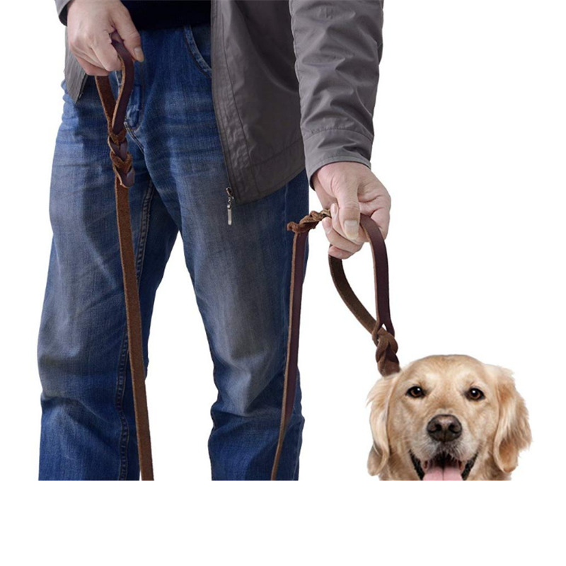 Povodac za pse od prave kože, pleteni kožni povodac za pse s dvostrukom ručkom, povodac za pse od kravlje kože, povodac za kućne ljubimce