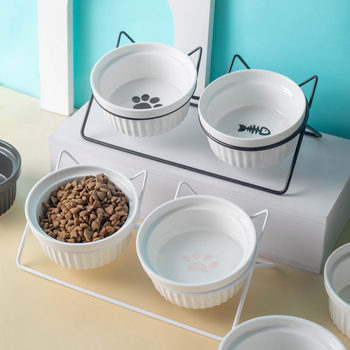 Kerámia macskatál macskaeledel tál kutyatál itatótál etetőtál védelem nyaki kerámia dupla macskatál kisállat-kellékek